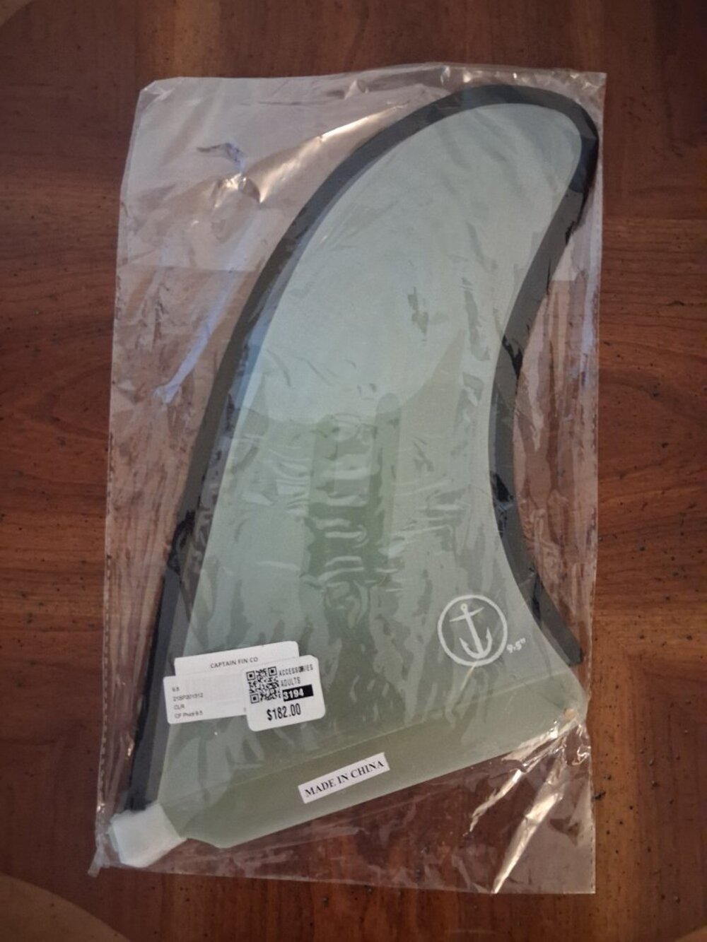 NIP Captain Fin 9.5" Grey Single Fiberglass CF Pivot Fin Surfboard Anchor Logo